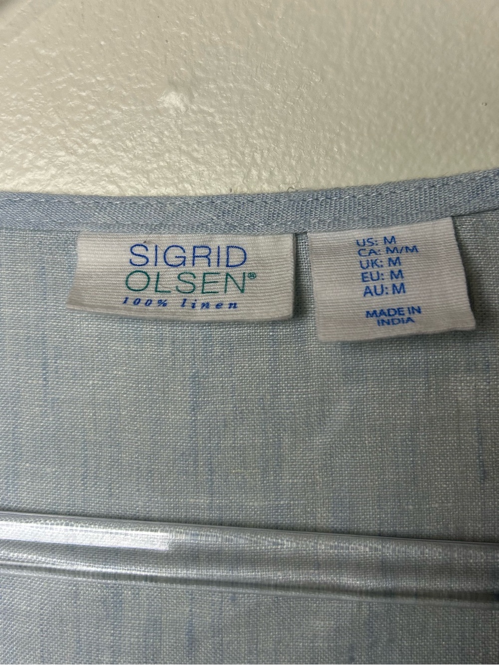 Sigrid Olsen 100% Linen Light Blue Peplum Button Front Blouse Top Medium EUC - Picture 4 of 6